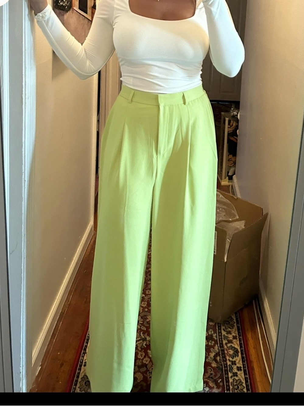 Bar III Lime Green Wide-Leg Trousers